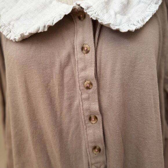 Pilcro Anthropologie Cottagecore Peter Pan Collar Top Taupe 3X Romantic Prairie - Picture 12 of 16